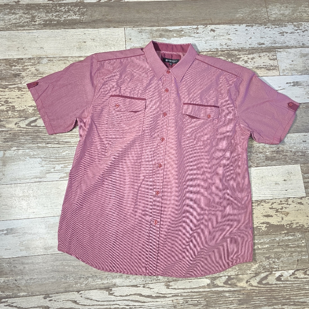 Men's Knockout Jeans Burgundy Button Up Short Sleeve Shirt Size 3XL